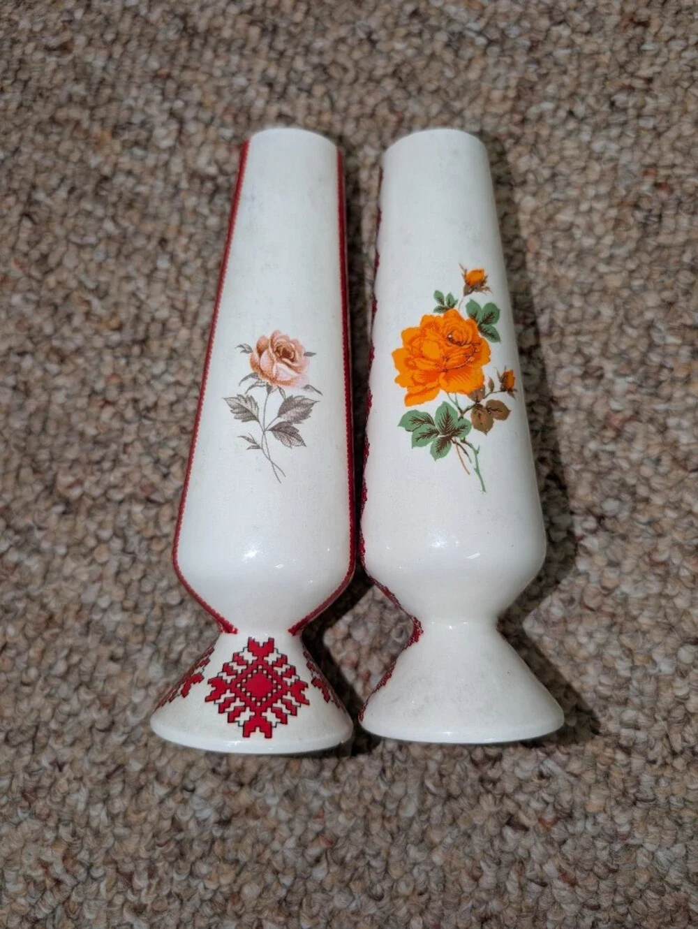 Vintage Ukrainian Folk Art Ceramic Bud Vases Set of 2